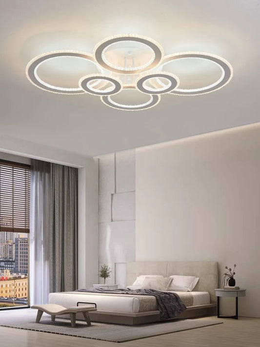 Lustră LED Modernă DM316-6 cu Telecomandă, 3 Tipuri de Lumină, Intensitate Reglabilă, 250W, Alb – Potrivită pentru Spații de Lux și Birouri