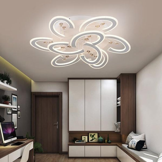 Lustră LED, design floral cu control prin telecomandă, Alb