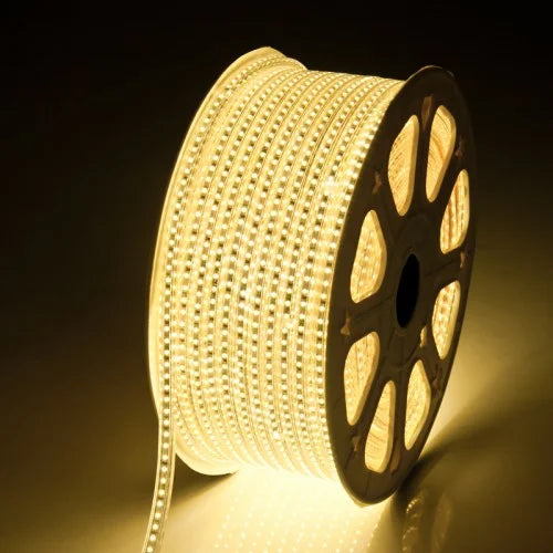 Banda LED Impermeabilă 220V 5050, 60 LED-uri/m, 6W – Iluminat Exterior Durabil în Alb Cald, Alb Rece, Roșu și Albastru