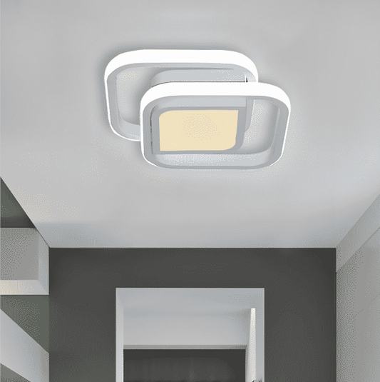 Lustră LED Modernă cu 2 Inele, 27 x 27 x 8H cm – Design Creativ și Elegant pentru Balcon, Coridor și Birou