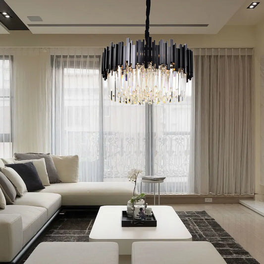 Candelabru Modern DM339/300, Negru – Lumină E27 cu Detalii din Cristal și Metal pentru Un Ambient Premium
