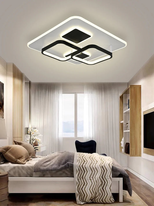 Lustra LED DM9057/S, Cu Telecomanda, 3 Tipuri De Lumina, Intensitate Reglabila, 150W, Negru/Alb