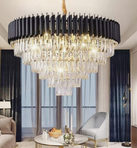 Candelabru Modern Cristal Black Panther 800 – Design Premium și Iluminare Strălucitoare pentru Ambianțe Stilate