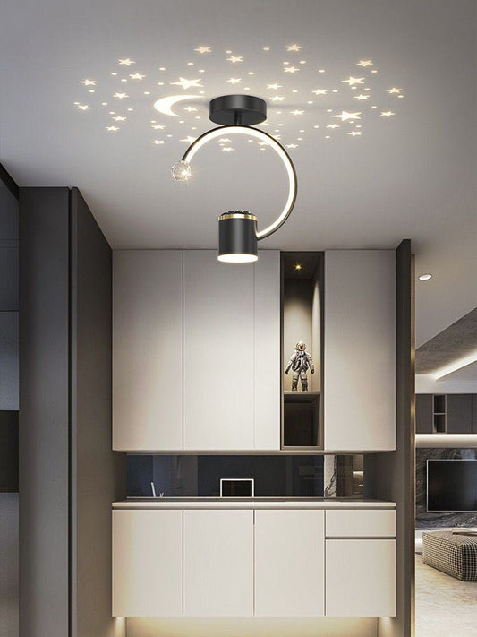 Plafonieră LED Elegantă cu Decorațiune Stelară, DM9119 Negru – Iluminare Modernă pentru Dormitor sau Living
