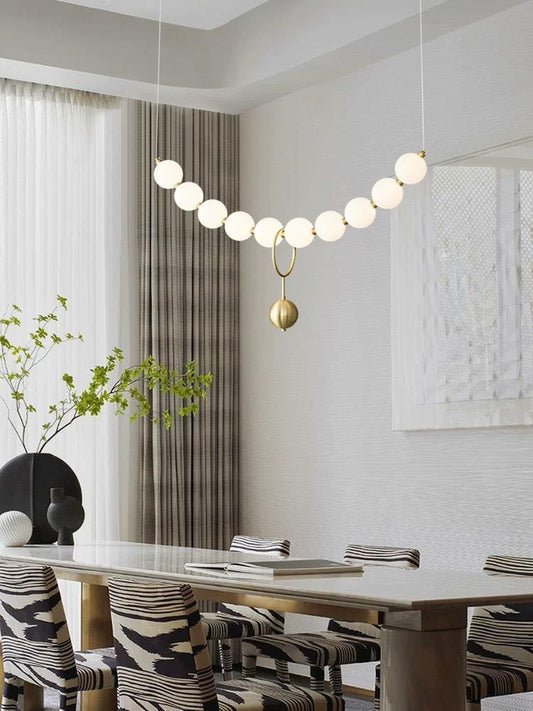 Lustră Suspendată Elegantă, Design Arcuit cu Perle Luminoase, Finisaj Auriu, DM788-10 L – Rafinament și Stil pentru Sufragerie și Living