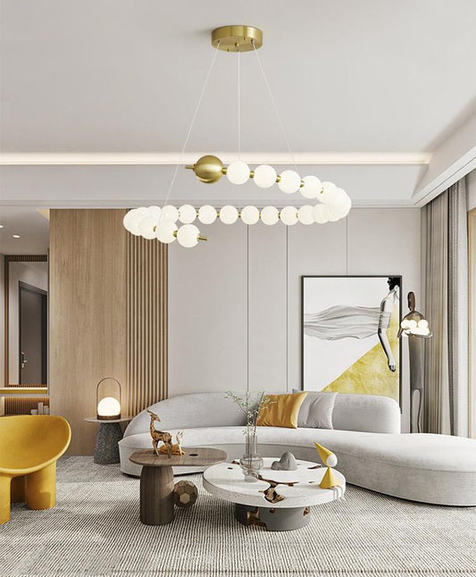 Lustră LED Modernă Rafinată cu Globuri și Accente Aurii, DM788-15 S – Iluminat Elegant și Performanță pentru Orice Cameră