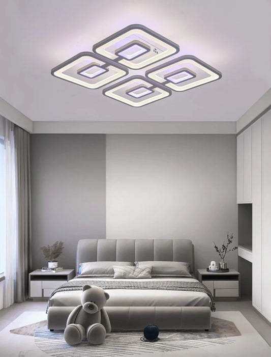 Lustră LED geometrică, multicoloră, cu telecomandă DM025-4, Gri