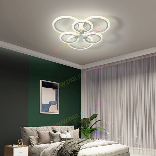 Lustră LED, design circular, iluminare eficientă cu control prin telecomandă