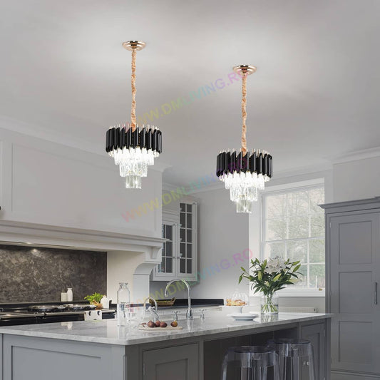 Lustră elegantă cu cristale și lanț torsadat, design modern negru și auriu DM 8097-300