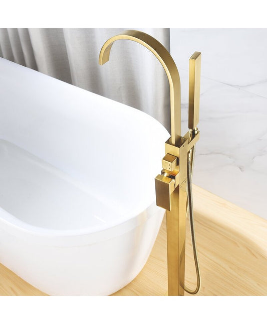 Baterie de Podea cu Pară și Furtun Auriu – Adaugă un strop de glamour în baia ta cu un design modern.