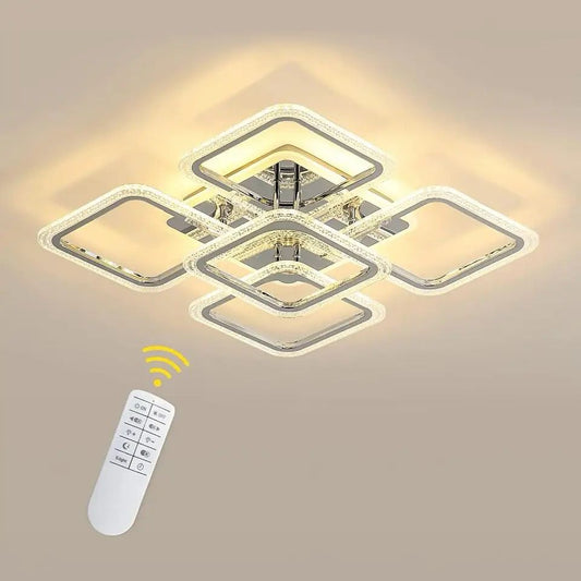 Lustră LED Modernă Cromată cu Control prin Telefon, Design Elegant, 60x60cm, 80W – Iluminat Premium pentru Interior, DM 5p Cr