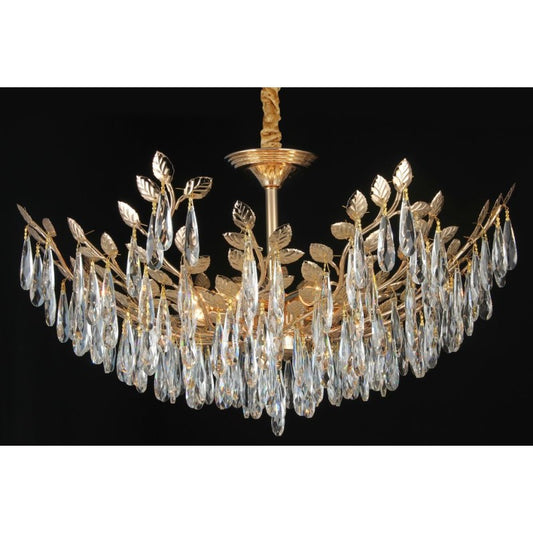 Candelabru Modern cu 5 Becuri și Eleganță Cristalină, Design Auriu – DM6747/500 – Perfect pentru Sufragerie sau Living.