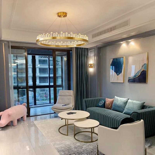 Lustră LED Elegantă din Cristal cu Telecomandă WiFi, D40cm, Lumină Reglabilă Rece/Calda/Neutră, DM-G4106/400 Auriu – Stil Modern și Tehnologie de Vârf