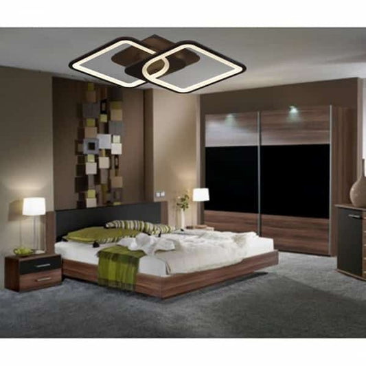 Lustră LED Premium Contemporană cu Telecomandă și Design Geometric Suprapus, Maro – Perfectă pentru Iluminat Eficient și Atmosferă Rafinantă