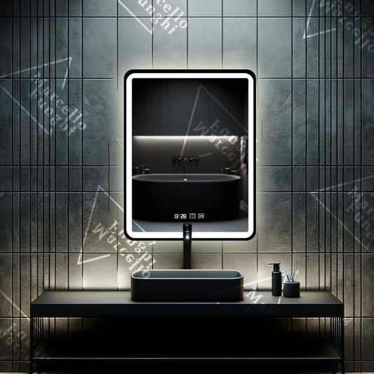 Oglindă LED Touch cu Funcție Dezaburire, Rama Neagră, 50x70 cm, Model W31 - Eleganță și Funcționalitate în Baia Ta