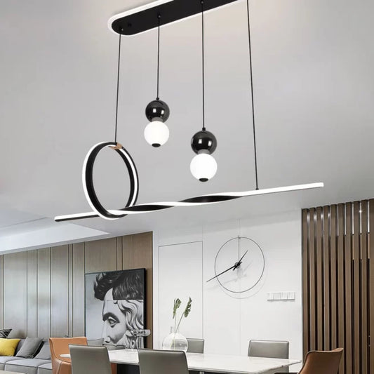 Pendul LED Negru cu Telecomandă și 3 Surse de Lumină, DM1486 – Iluminare Modernă și Reglabilă pentru Living și Dormitor