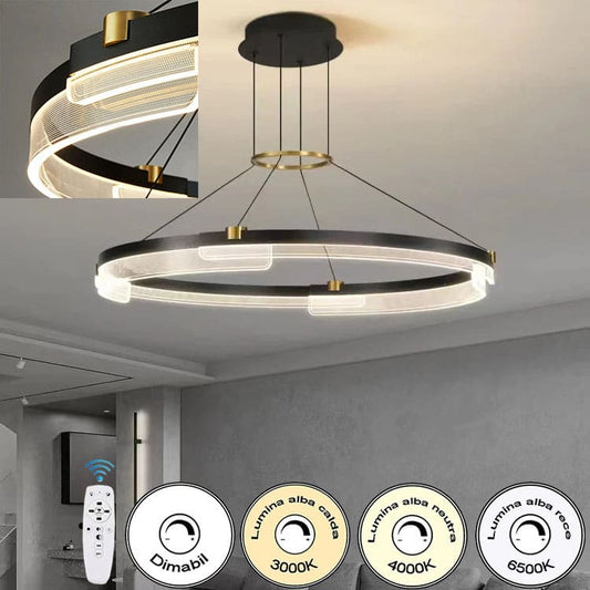 Lustră LED Circulară Elegantă DM6600-1 – Lumină Reglabilă Și Telecomandă Inclusă, Ideală Pentru Camere Rafinate
