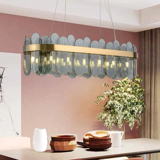 Candelabru de Lux, DM6658/1000, Textură Sticlă și Metal, 14 X G9, Auriu – Ideal pentru Livinguri și Saloane Elegante