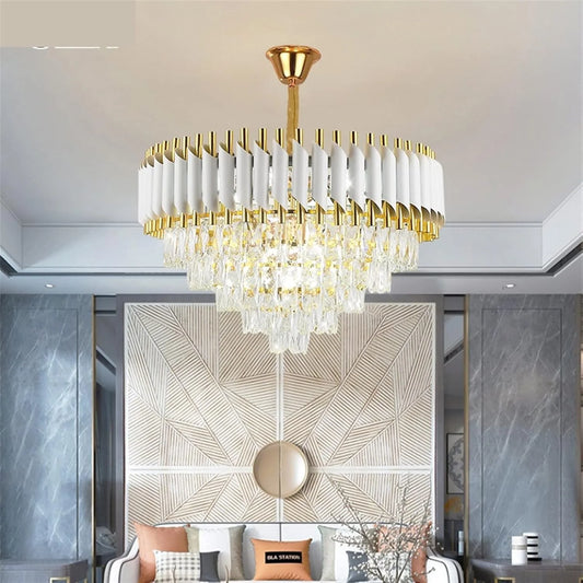 Candelabru DM Living Premium, Model DM9001/600, Textura Cristal – 10 X E27, Alb/Auriu, Ideal Pentru Interioare De Lux