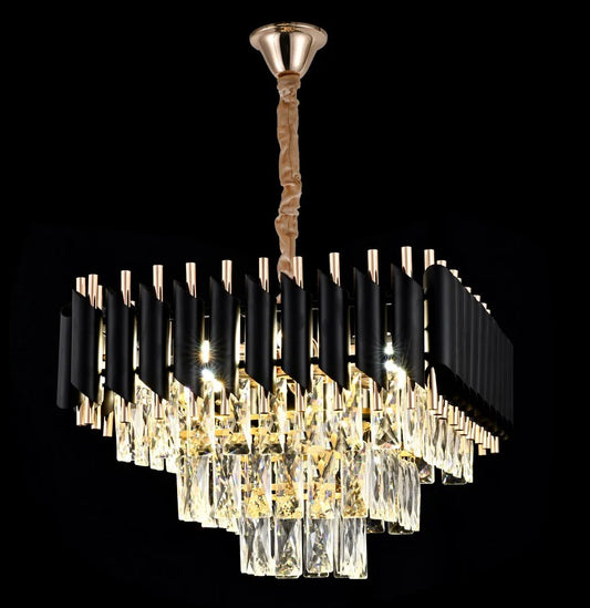 Candelabru DM Living Premium, Model DM9001/300x300, Textura Cristal – 3 X E27, Negru/Auriu, Ideal Pentru Interioare De Lux