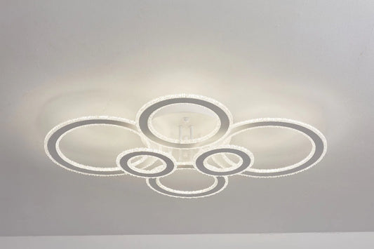 Lustră LED Modernă DM316-6 cu Telecomandă, 3 Tipuri de Lumină, Intensitate Reglabilă, 250W, Alb – Potrivită pentru Spații de Lux și Birouri