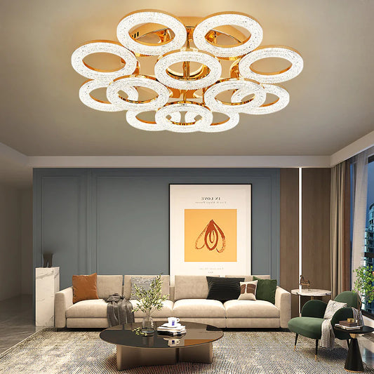 Lustră LED de lux DM Living, Model DM300/8+4, Auriu – Design Geometric cu Lumină Tri-Spectru și Telecomandă pentru Iluminare Personalizată