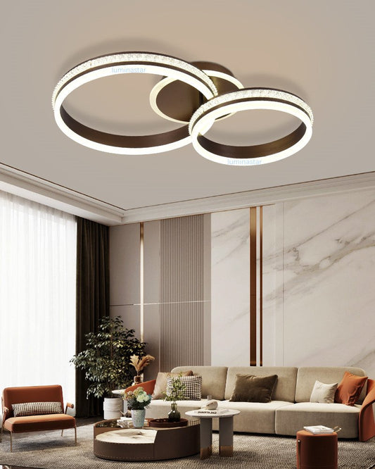 Lustră LED, design circular suprapus, Maro