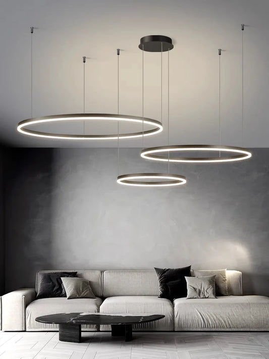 Lustră suspendată cu inele LED pentru un ambient contemporan elegant, DM3651/30+40+60cm, Maro