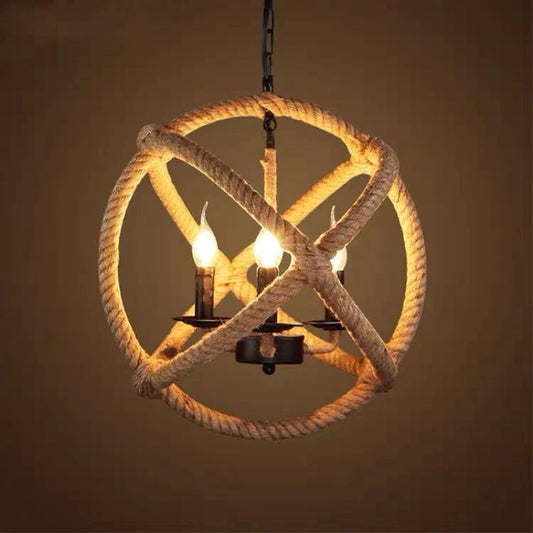 Lustră rustică cu design circular și înveliș de frânghie – DM8588/4 – Ideală pentru crearea unei atmosfere calde și naturale.