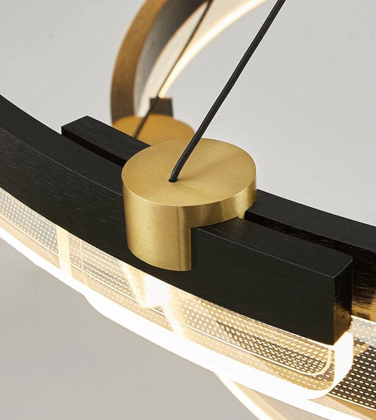 Lustră LED Dublă Inelară Premium DM6600-2 Negru – Design Auriu Și Iluminat Rafinant, Ideală Pentru Camere Stilate