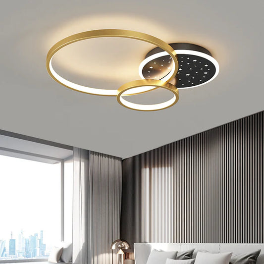 Lustră LED, design modern cu iluminare reglabilă,  DM56, Negru/Auriu