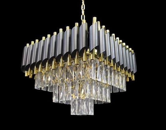 Candelabru DM Living Modern, Model DM9001/600x600, Cu Textura Cristal – Iluminare Elegantă De 10 X E27, Ideal Pentru Spații De Lux Negru/Auriu