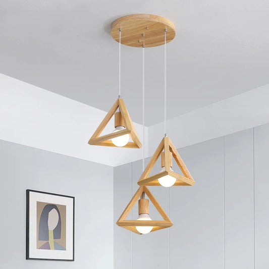 Lustră Premium Suspendată Geometrică DM8261-3 – Design Din Lemn Și Iluminat Modern, Ideală Pentru Spații Contemporane
