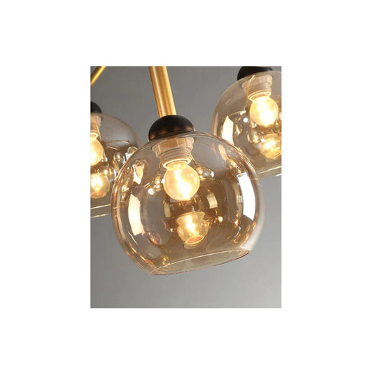 Lustră pendul contemporană cu 7 sfere de sticlă și accente metalice DM9645-7, Negru/Auriu