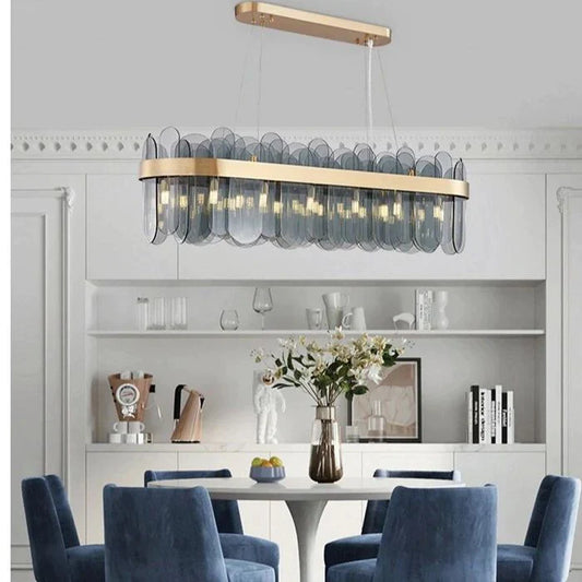 Candelabru de Lux, DM6658/1000, Textură Sticlă și Metal, 14 X G9, Auriu – Ideal pentru Livinguri și Saloane Elegante