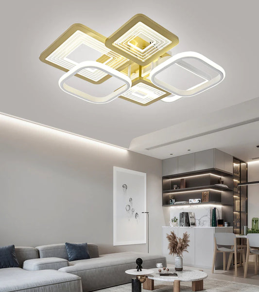 Lustră LED contemporană, efect de lumină reglabilă, DM9038, Auriu