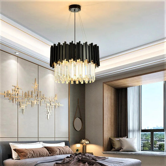 Candelabru De Lux Negru Auriu, Cu Cristale Strălucitoare Și 10 Surse De Lumină – Iluminare Elegantă Pentru Living