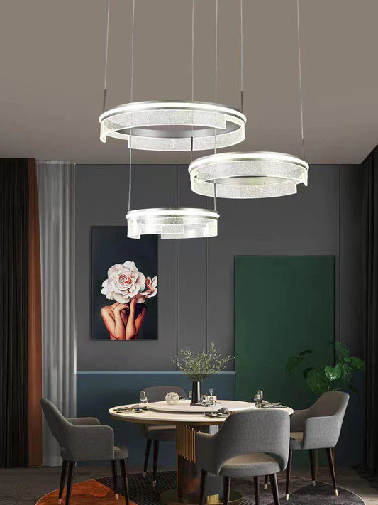 Lustră Suspendată LED cu Trei Inele, Stil Minimalist, Gri, DM23011/3 – Perfecțiune Modernă pentru Livinguri și Birouri"