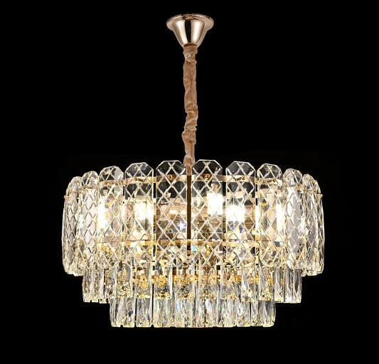 Candelabru DM98046 Auriu cu 8 X E27, Textura Cristal și Metal – Design Luxos și Iluminare Strălucitoare pentru Ambianțe Elegante