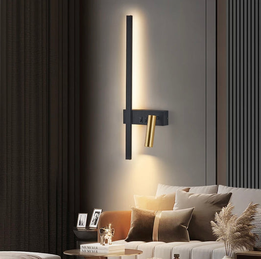 Aplică LED Modernă, Design Contemporan cu Detalii Aurii, DM781, Negru – Soluție de Iluminat Elegantă pentru Livinguri și Dormitoare
