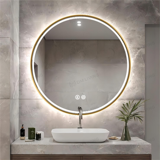 Oglindă LED circulară, design inteligent DM016, Auriu