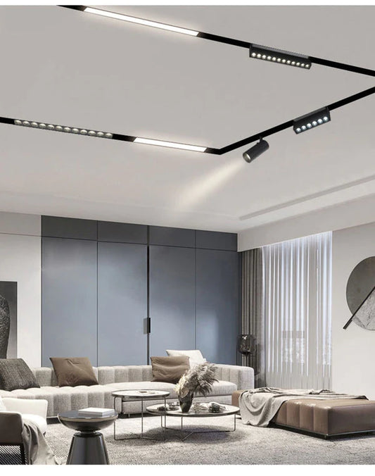 Proiector LED Modern cu Șină Magnetică Reglabil 10W Negru – Iluminare Caldă pentru Spații Elegante