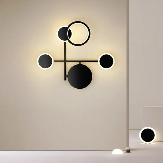 Aplică de perete modernă cu design abstract și cercuri luminoase, DM026, Negru