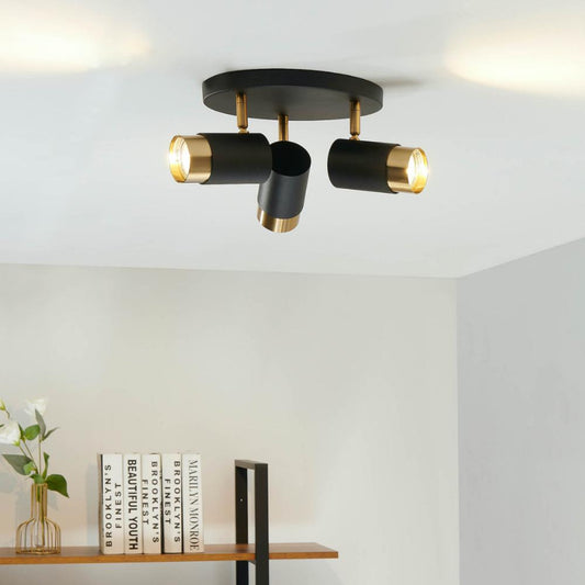 Aplica De Tavan Cu 3 Spoturi Direcționale De Lux DM3007-3 Negru/Auriu – Iluminat Elegant Și Design Modern, Ideală Pentru Interioare Rafinate