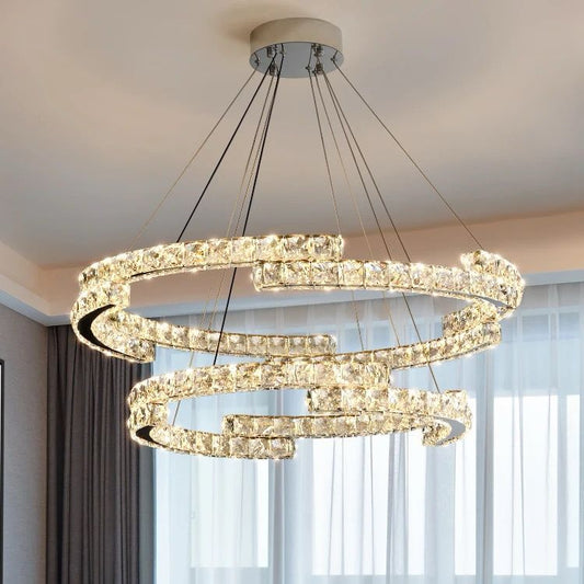 Lustră LED de Lux, Design Dublu cu Cristale și Iluminat Puternic, 198W DM 5960/500-BK, Crom – Iluminare Premium pentru Camere Moderne