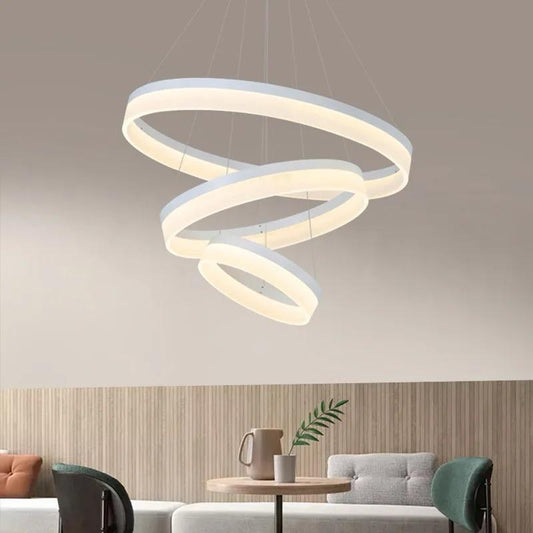 Lustră LED Modernă cu Inele Suprapuse, DM3343-3, Alb – Iluminat Stilat pentru Spații Contemporane