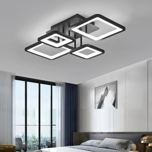 Lustră LED, design geometric cu iluminare difuză, DM K002-4, Negru