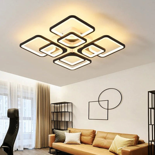 Lustră LED, design geometric suprapus, DM17/4+1, Maro