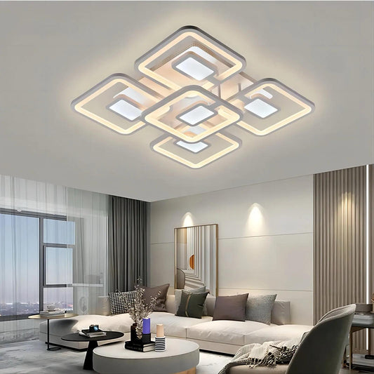 Lustră LED, design geometric suprapus cu control prin telecomandă, Cod G 3334 -4+1, Alb