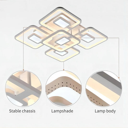 Lustră LED, design geometric suprapus cu control prin telecomandă, Cod G 3334 -4+1, Alb